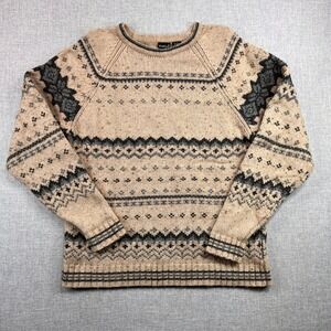 VTG 90s North Crest Nordic Fair Isle Knit Sweater Men L Beige Neutral Japan Made